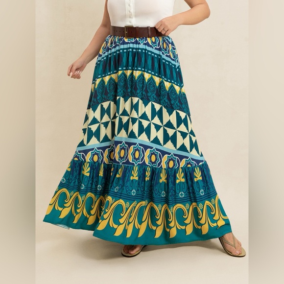 Plus Size Printed Maxi Skirt - Picture 1 of 9